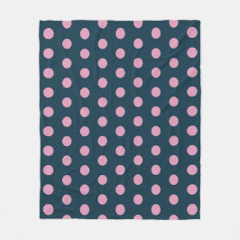 Polka Dot Throw Blanket (Midnight Blue & Soft Pink Fleece Deken