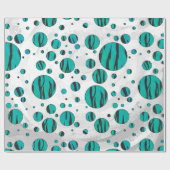 Polka Dot Tiger Black en Blauwgroen afdrukken Cadeaupapier (Vlak)