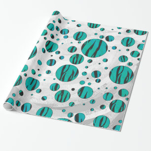 Polka Dot Tiger Black en Blauwgroen afdrukken Cadeaupapier