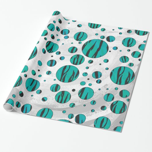 Polka Dot Tiger Black en Blauwgroen afdrukken Cadeaupapier (Uitgerold)