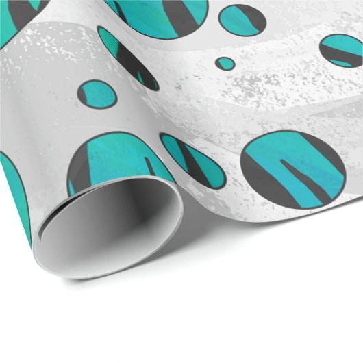 Polka Dot Tiger Black en Blauwgroen afdrukken Cadeaupapier (Rol Hoek)