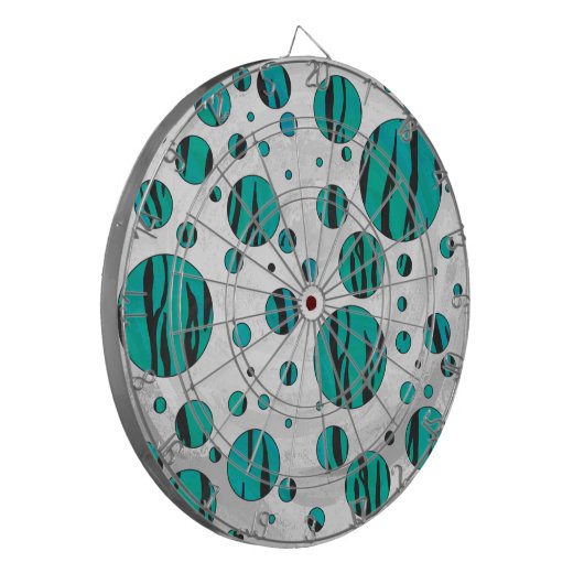Polka Dot Tiger Black en Blauwgroen afdrukken Dartbord (Voorkant Links)