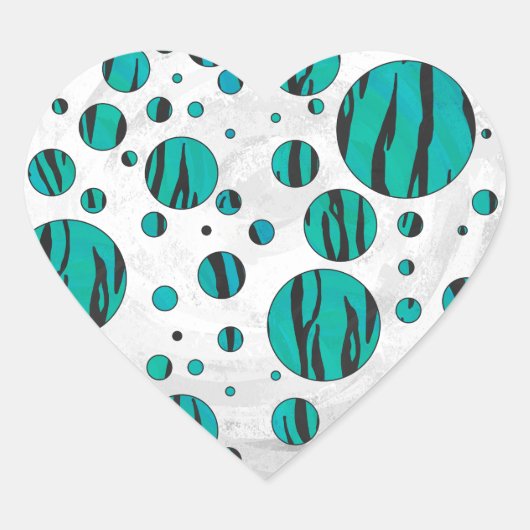 Polka Dot Tiger Black en Blauwgroen afdrukken Hart Sticker (Voorkant)