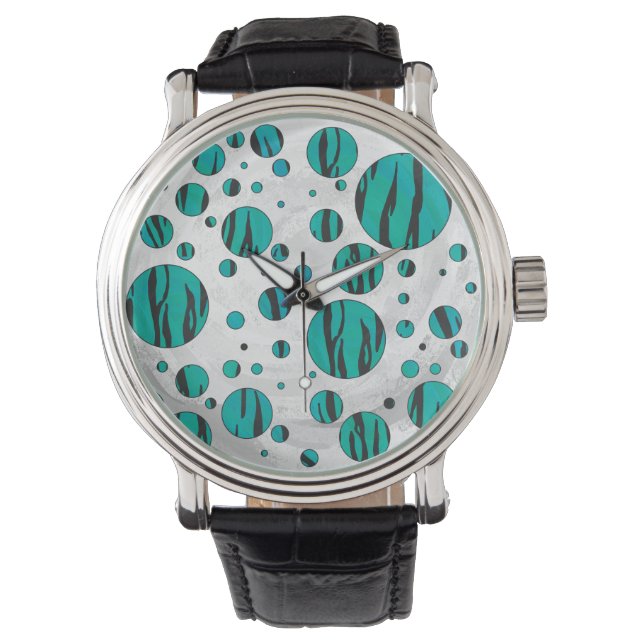 Polka Dot Tiger Black en Blauwgroen afdrukken Horloge (Voorkant)
