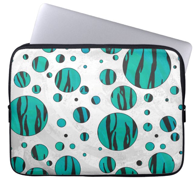 Polka Dot Tiger Black en Blauwgroen afdrukken Laptop Sleeve (Voorkant)