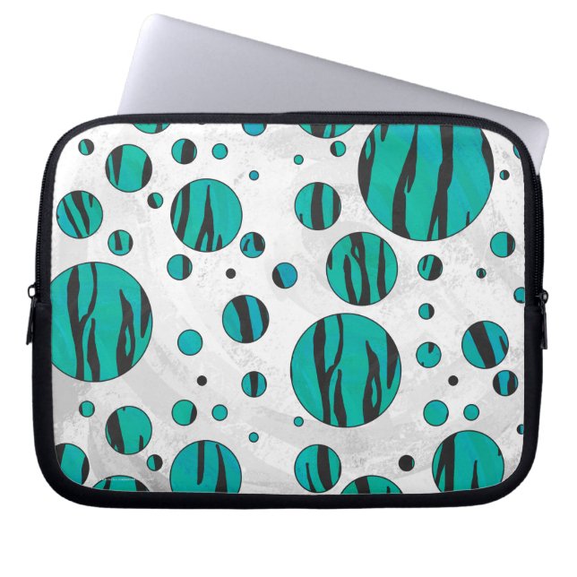 Polka Dot Tiger Black en Blauwgroen afdrukken Laptop Sleeve (Voorkant)