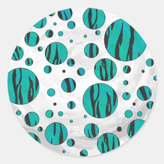 Polka Dot Tiger Black en Blauwgroen afdrukken Ronde Sticker (Voorkant)