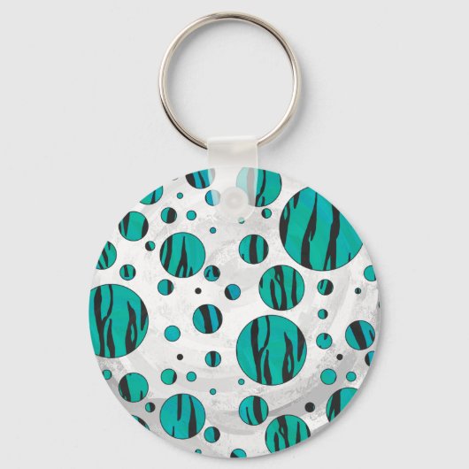 Polka Dot Tiger Black en Blauwgroen afdrukken Sleutelhanger (Voorkant)