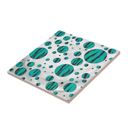Polka Dot Tiger Black en Blauwgroen afdrukken Tegeltje (Zijkant)