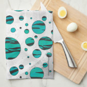 Polka Dot Tiger Black en Blauwgroen afdrukken Theedoek (Quarter Fold)