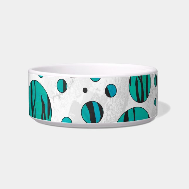 Polka Dot Tiger Black en Blauwgroen afdrukken Voerbakje (Rechts)