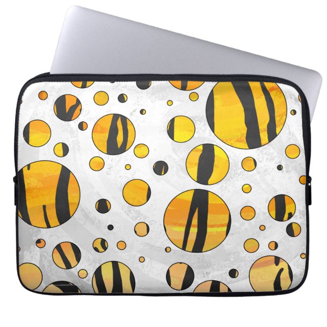 Polka Dot Tiger Black en Oranje print Laptop Sleeve (Voorkant)