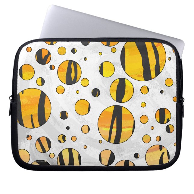Polka Dot Tiger Black en Oranje print Laptop Sleeve (Voorkant)