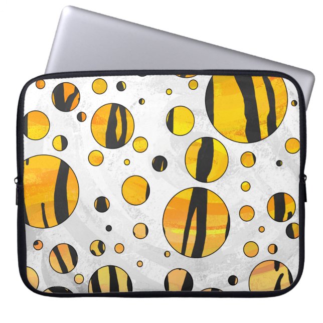 Polka Dot Tiger Black en Oranje print Laptop Sleeve (Voorkant)