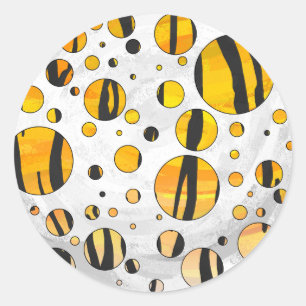 Polka Dot Tiger Black en Oranje print Ronde Sticker