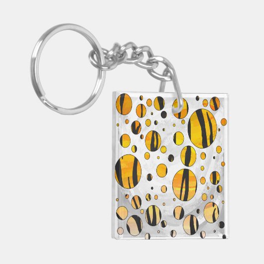Polka Dot Tiger Black en Oranje print Sleutelhanger (Voorkant Links)