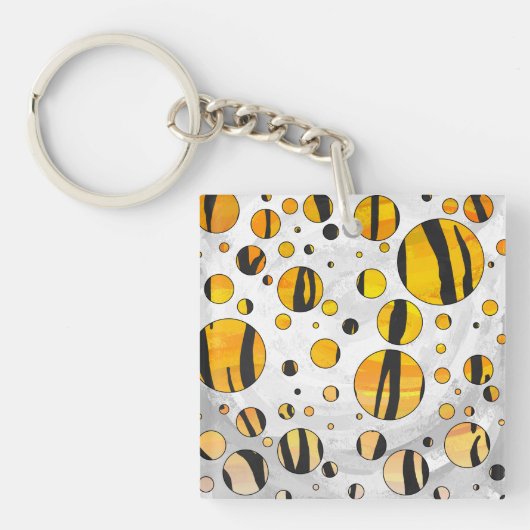 Polka Dot Tiger Black en Oranje print Sleutelhanger (Voorkant)
