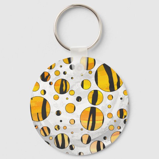 Polka Dot Tiger Black en Oranje print Sleutelhanger (Voorkant)
