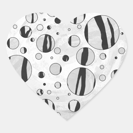 Polka Dot Tiger Black en White Print Hart Sticker (Voorkant)