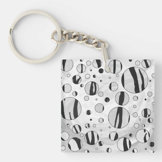 Polka Dot Tiger Black en White Print Sleutelhanger (Voorkant)