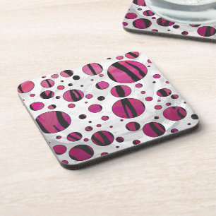 Polka Dot Tiger Hot Pink en Black Print Bier Onderzetter