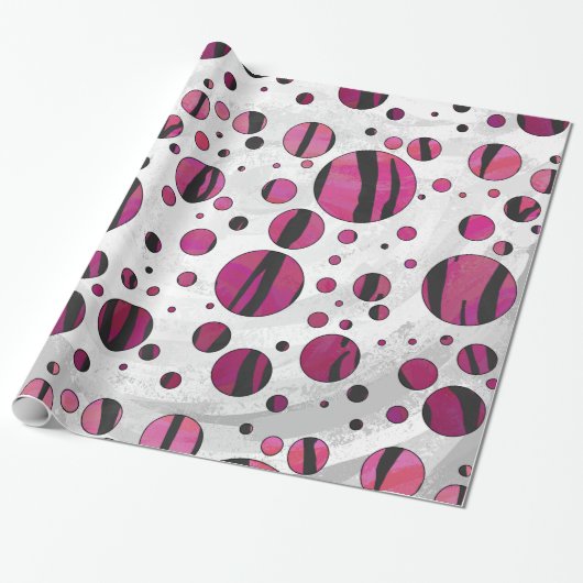 Polka Dot Tiger Hot Pink en Black Print Cadeaupapier (Uitgerold)