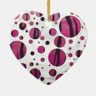 Polka Dot Tiger Hot Pink en Black Print Keramisch Ornament