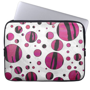 Polka Dot Tiger Hot Pink en Black Print Laptop Sleeve