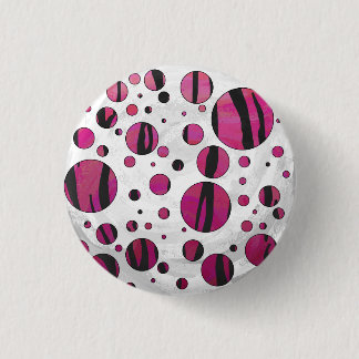 Polka Dot Tiger Hot Pink en Black Print Ronde Button 3,2 Cm
