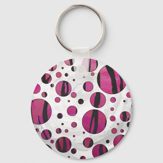 Polka Dot Tiger Hot Pink en Black Print Sleutelhanger (Voorkant)