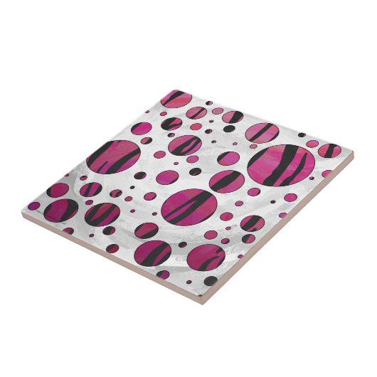 Polka Dot Tiger Hot Pink en Black Print Tegeltje (Zijkant)