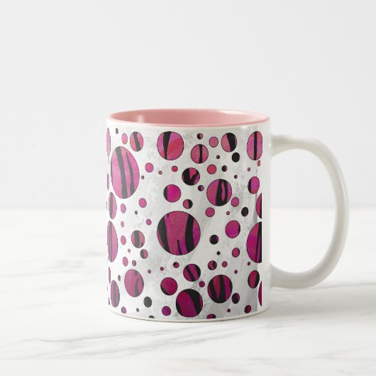 Polka Dot Tiger Hot Pink en Black Print Tweekleurige Koffiemok (Rechts)