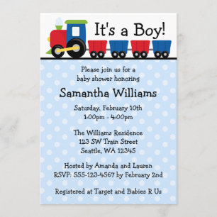 Polka Dot Train Boy Baby shower Kaart