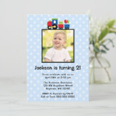 Polka Dot Trein Verjaardag Jongen Foto Uitnodiging (Staand voorkant)