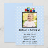 Polka Dot Trein Verjaardag Jongen Foto Uitnodiging (Voorkant / Achterkant)