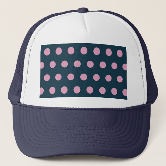Polka Dot Trucker Hat (Midnight Blue & Soft Pink) Pet (Voorkant)