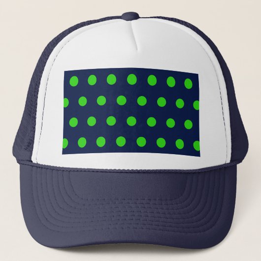 Polka Dot Trucker Hat (Navy Blue & Lime Green) Trucker Pet (Voorkant)
