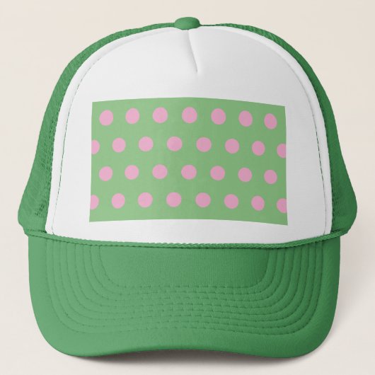 Polka Dot Trucker Hat (Sage Green & Pastel Pink) Trucker Pet (Voorkant)