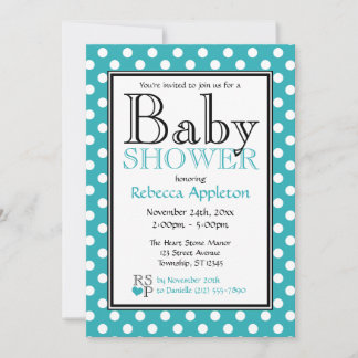 Polka Dot Turquoise Baby Shower Invitations Kaart