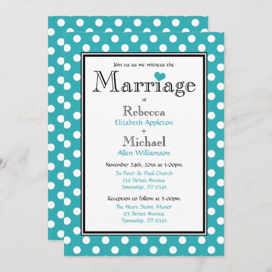 Polka Dot Turquoise bruiloft uitnodigingen (Voorkant / Achterkant)