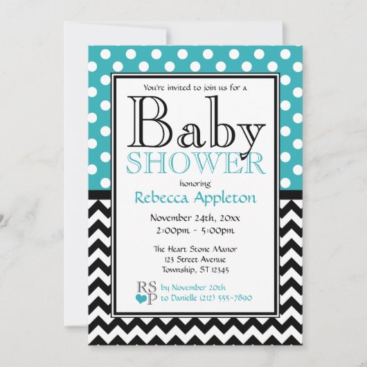 Polka Dot Turquoise & Chevron Baby shower Kaart (Voorkant)