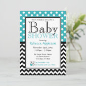 Polka Dot Turquoise & Chevron Baby shower Kaart (Staand voorkant)