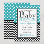 Polka Dot Turquoise & Chevron Baby shower Kaart (Voorkant / Achterkant)