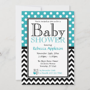 Polka Dot Turquoise & Chevron Baby shower Kaart