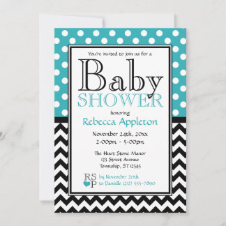 Polka Dot Turquoise & Chevron Baby shower Kaart