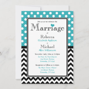 Polka Dot Turquoise & Chevron Huwelijksuitnodiging Kaart