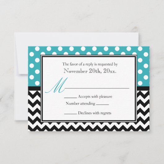 Polka Dot Turquoise & Chevron Reply Kaarten RSVP Kaartje (Voorkant)