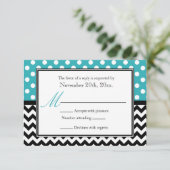 Polka Dot Turquoise & Chevron Reply Kaarten RSVP Kaartje (Staand voorkant)
