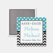 Polka Dot Turquoise & Chevron Save the Date Magnet (Voorkant / Achterkant)