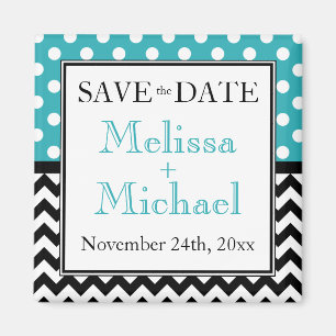 Polka Dot Turquoise & Chevron Save the Date Magnet